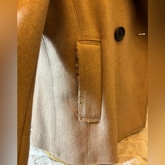 Uniqlo Jil Sander +J Peacoat Coat Jacket Women Size XSmall Camel Tan Raw Hem - Picture 5 of 15